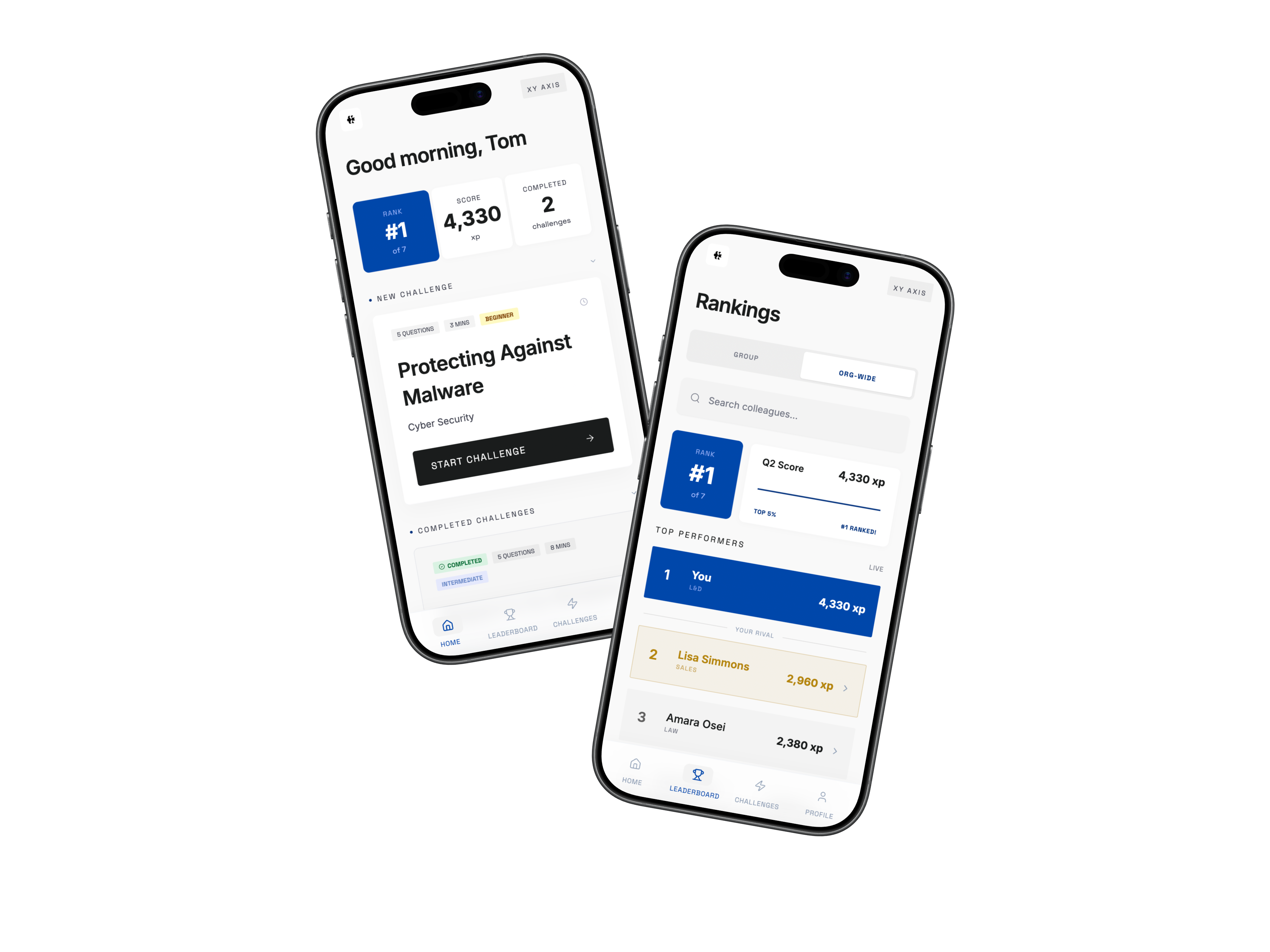 Winnelo app showing live leaderboards and challenge screens on mobile